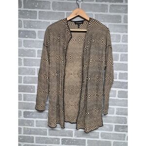 Escada Womens Cardigan Black Tan Diamond Geometric Knit Sweater Open Front Sz 40